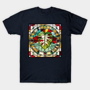 Single Leaf Monstera Stained Glass T-Shirt